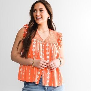MISS ME EMBROIDERED CAP SLEEVE BLOUSE